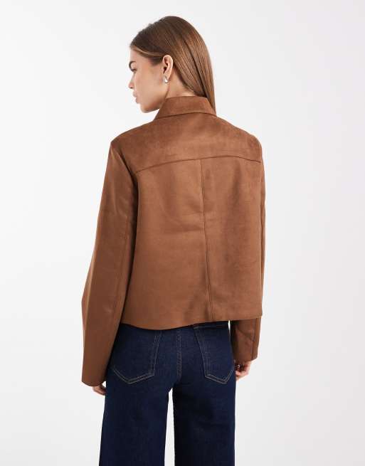 Vero Moda - Cognacfarvet kort jakke med stretch i blødt imiteret ruskind, 2 af 4