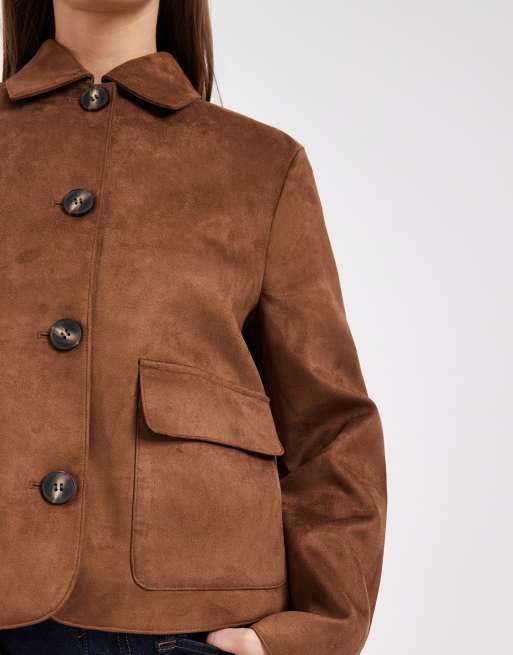 Vero Moda - Cognacfarvet kort jakke med stretch i blødt imiteret ruskind, 4 af 4