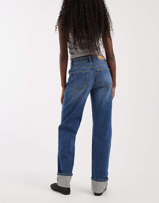 Vero Moda Coline jeans dritti a vita media con risvolto in denim blu scuro, 3 di 5