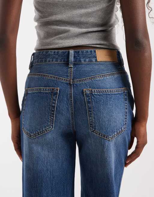 Vero Moda Coline mid rise straight leg jeans with fold up in dark blue denim, 5 of 5