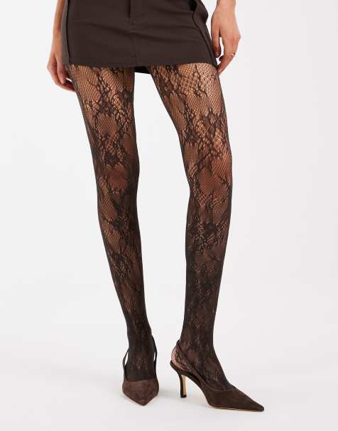 Vero Moda collant con dettagli in pizzo marrone cioccolato - view 1
