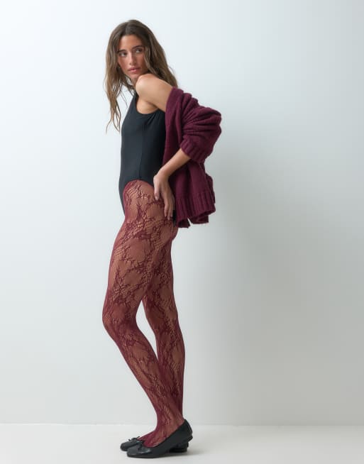 Vero Moda collants à détail dentelle bordeaux, 2 de 3