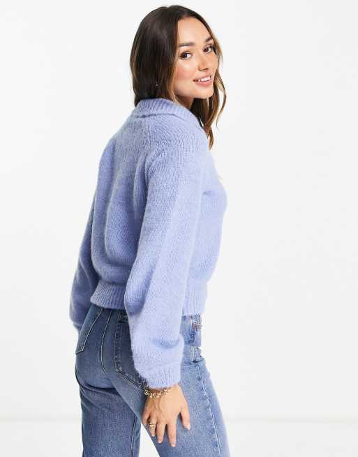 Vero Moda collar detail puff sleeve jumper in blue, 3 of 4