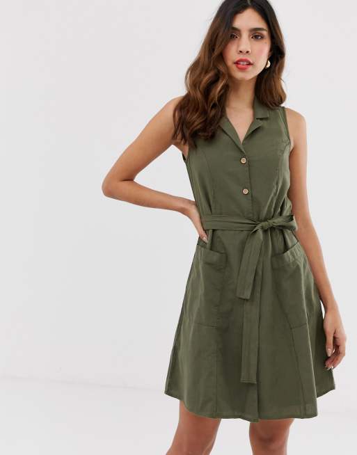 Vero Moda collared button through sleeveless mini dress ASOS