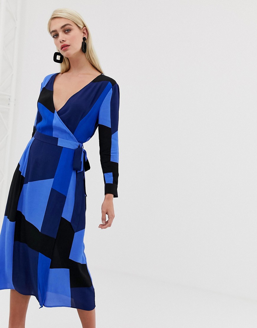 Vero Moda colour block wrap dress-Multi