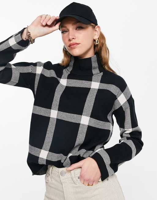 Vero Moda - Coltrui met hoge hals en zwart-witte ruiten, deel van co-ord set