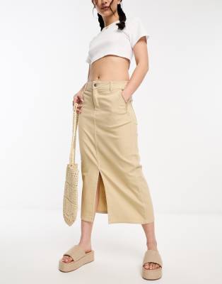 Column Denim Skirt In Cream white