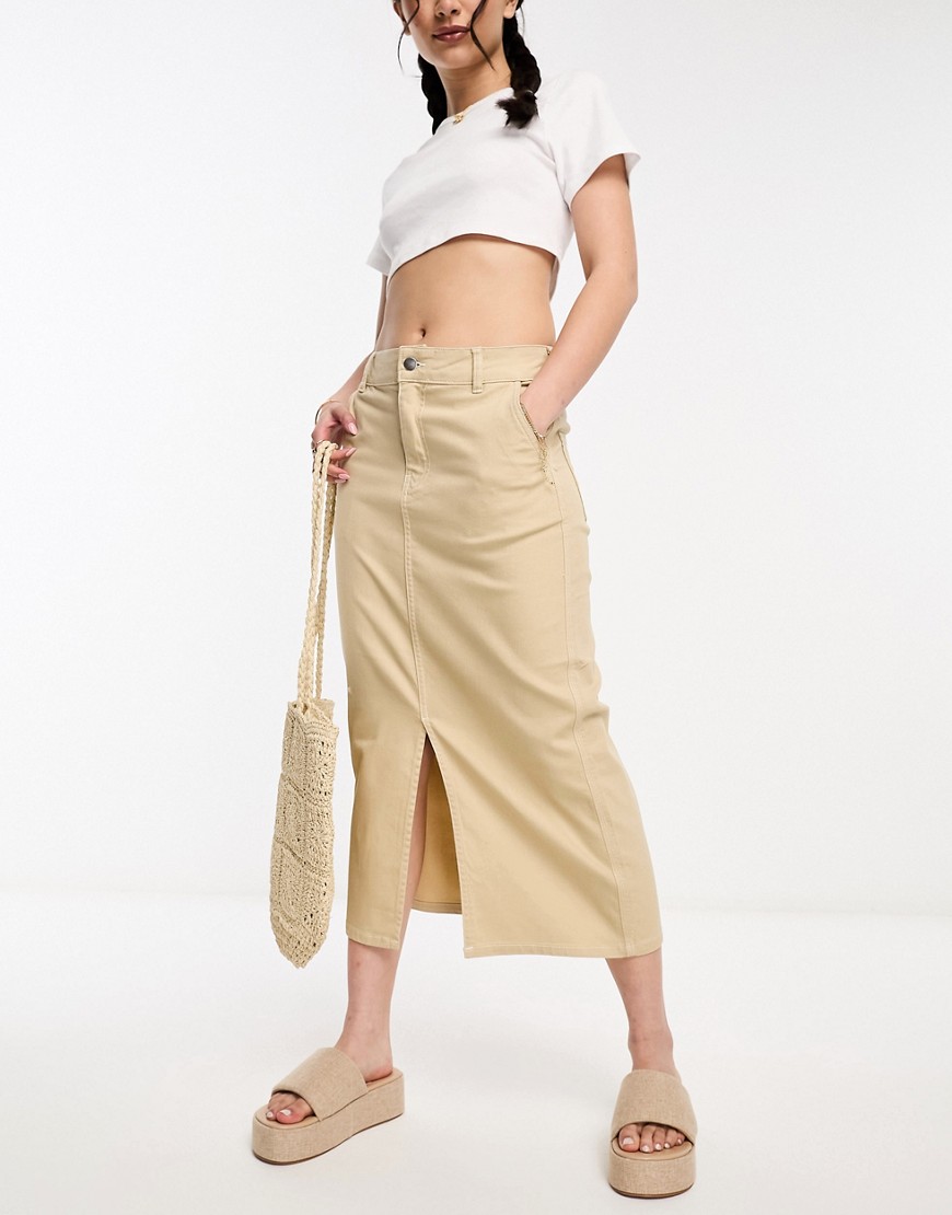 Vero Moda column denim skirt in cream-White