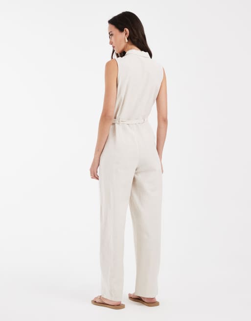 Vero Moda - Combinaison fonctionnelle aspect lin nouée à la taille - Crème, 4 de 4