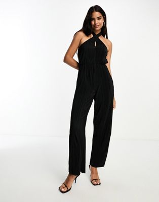 Vero Moda cross front plisse jumpsuit in black - ASOS Price Checker