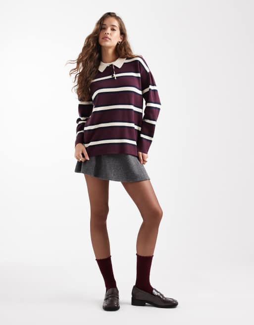 Vero Moda - Compact gebreide rugbytop in bordeauxrood met witte streep , 3 van 4