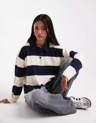 Vero Moda Vero Moda compact knit rugby top in navy and white stripe