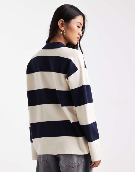 Vero Moda compact knit rugby top in navy and white stripes
