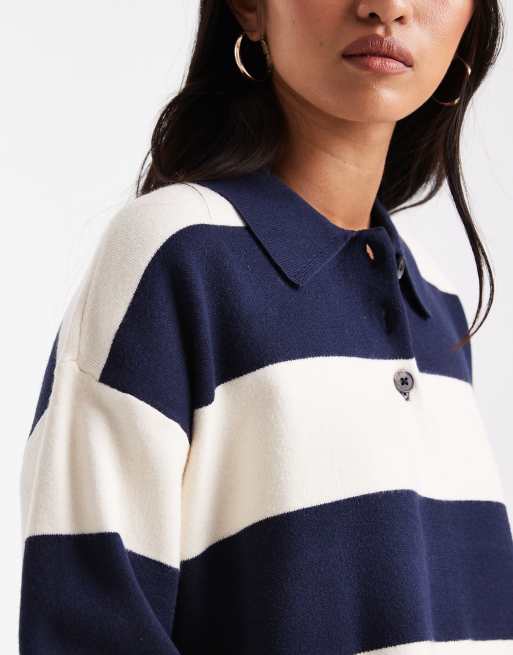 Vero Moda compact knit rugby top in navy and white stripes