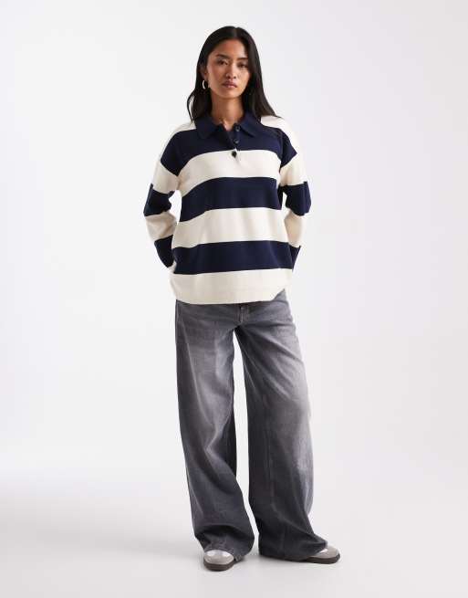 Vero Moda compact knit rugby top in navy and white stripes