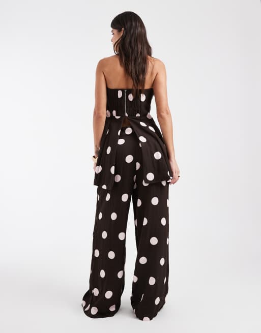 Vero Moda - conjunto de pantalón de talle alto con lunares en marrón chocolate, 5 de 5