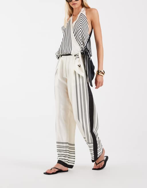 Vero Moda - conjunto de pantalón palazzo de pernera ancha con estampado abstracto en crema, 5 de 5