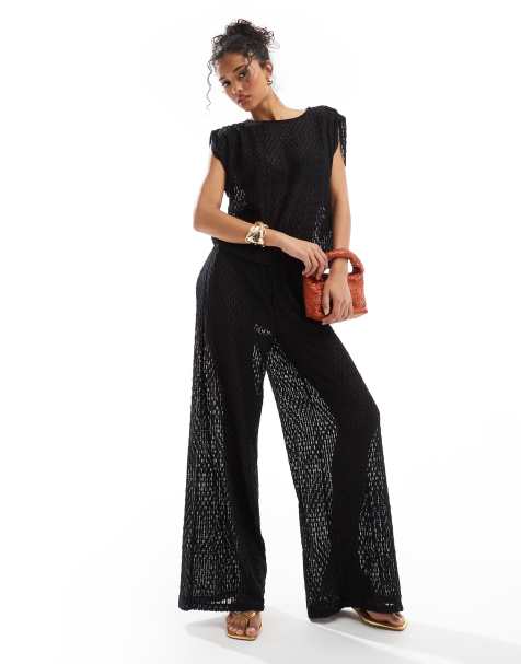 Vero Moda - Coordinato nero trasparente testurizzato con top e pantaloni - view 1