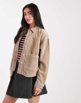 Vero Moda - Cord-Hemdjacke in Nerzbeige-Neutral
