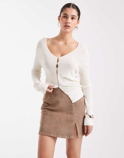 Vero Moda – Cord-Minirock mit Schlitz vorn in Nerz - view 1