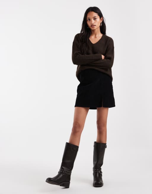 Vero Moda corduroy notch front mini skirt in black, 2 of 5