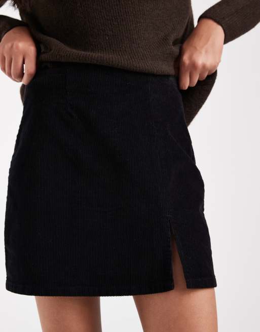 Vero Moda corduroy notch front mini skirt in black, 3 of 5