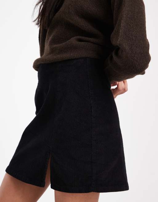 Vero Moda corduroy notch front mini skirt in black, 4 of 5