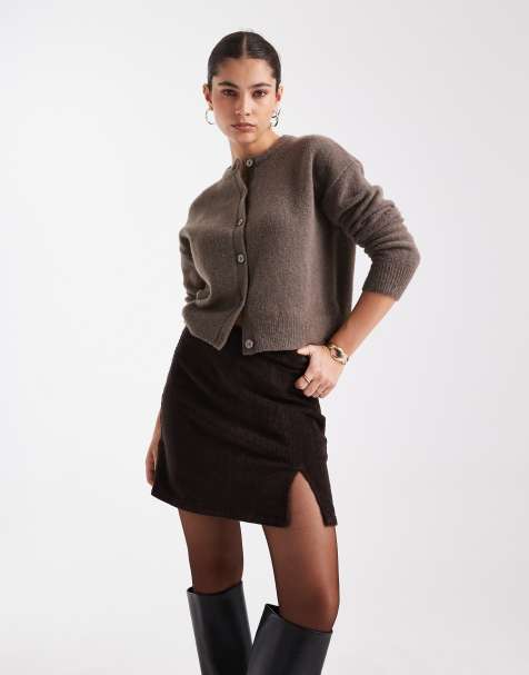 Vero Moda corduroy notch front mini skirt in chocolate - view 1