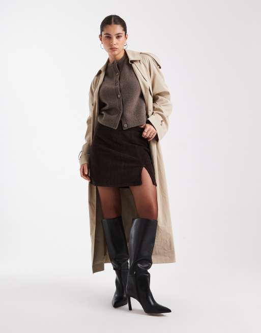Vero Moda corduroy notch front mini skirt in chocolate, 5 of 5