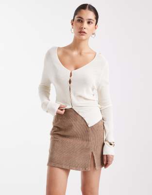 Vero Moda Corduroy Notch Front Mini Skirt In Neutral