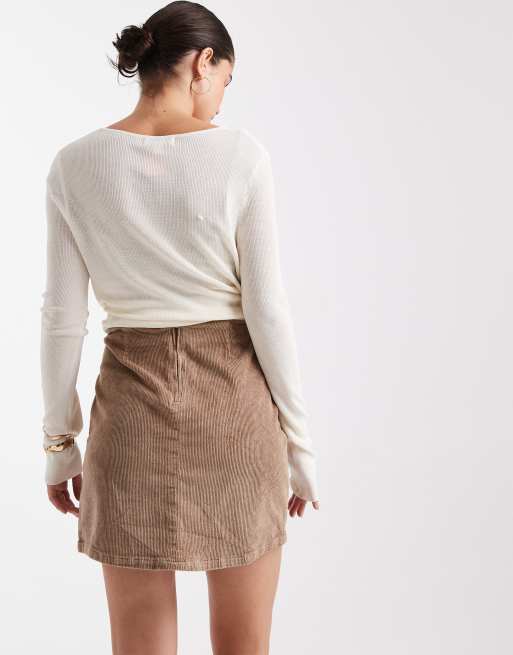 Vero Moda corduroy notch front mini skirt in mink, 3 of 5