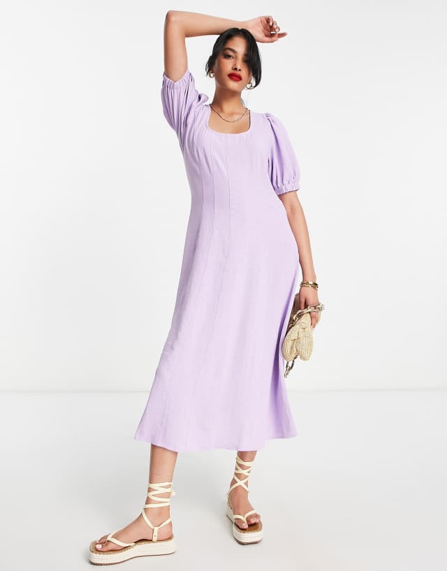 Vero Moda corset seam detail midi dress with scoop neck in lilac