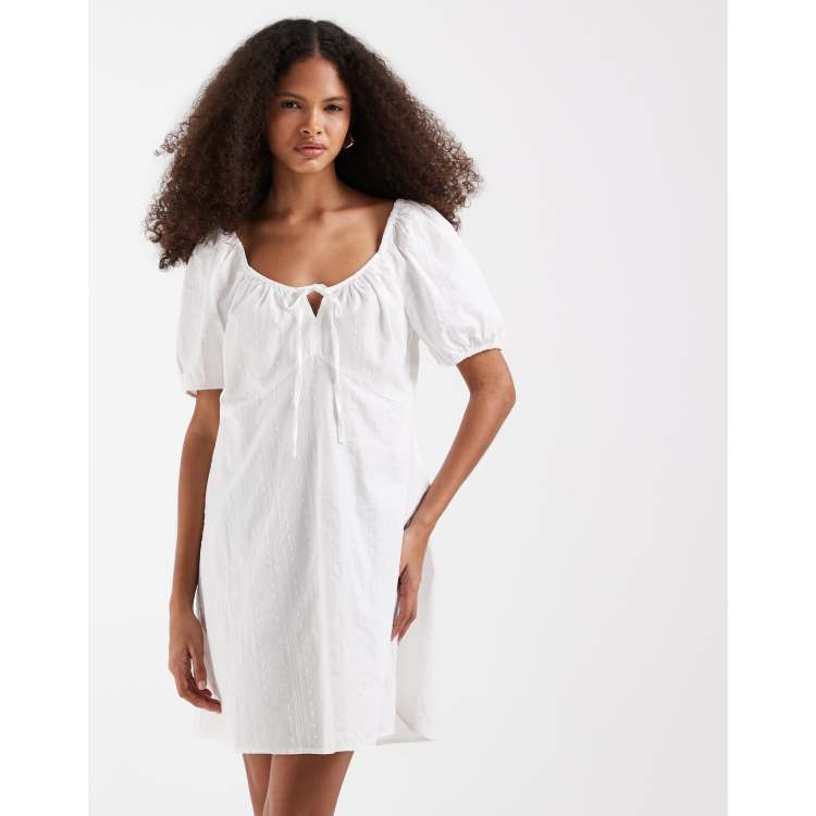 Vero Moda cotton broderie puff sleeve milkmaid mini dress in white | ASOS