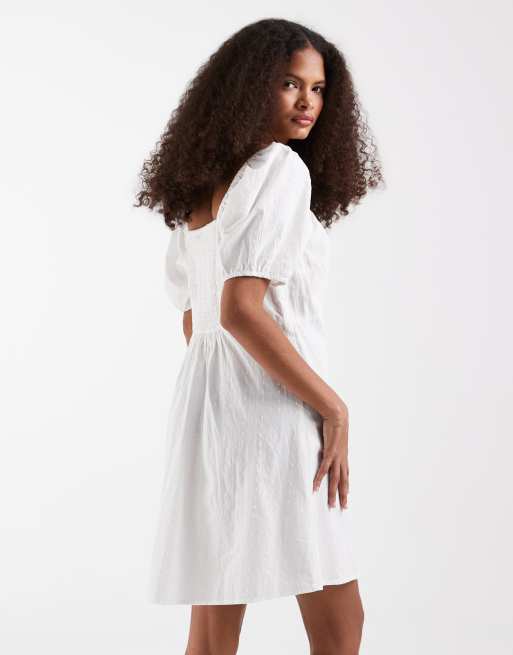 Vero Moda cotton broderie puff sleeve milkmaid mini dress in white | ASOS
