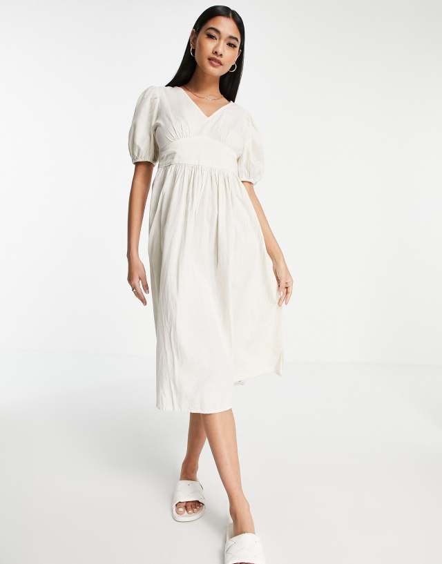 Vero Moda cotton midi dress with cut out back in cream