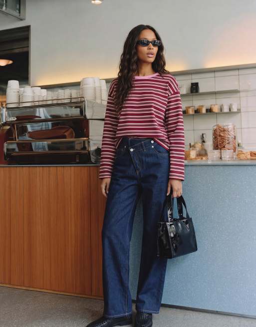 Vero Moda cotton oversized long sleeve t-shirt in pink and red stripe, 2 of 3