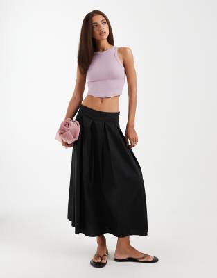 Vero Moda Cotton Poplin Blend Pleated Full Circle Midi Skirt In Black