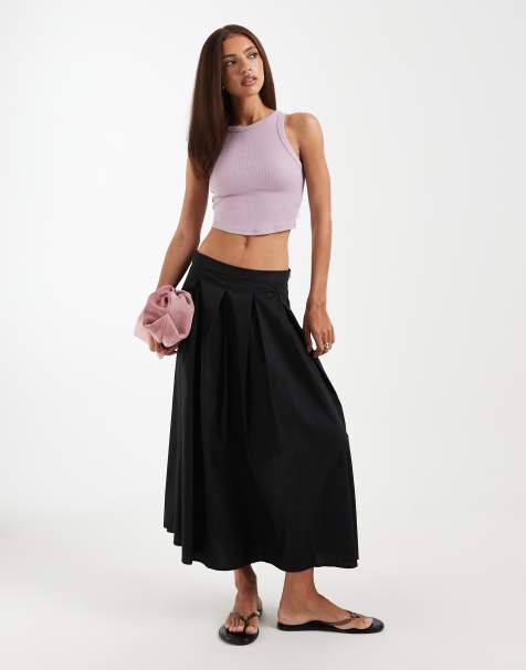 Vero Moda cotton poplin blend pleated full circle midi skirt in black - view 1