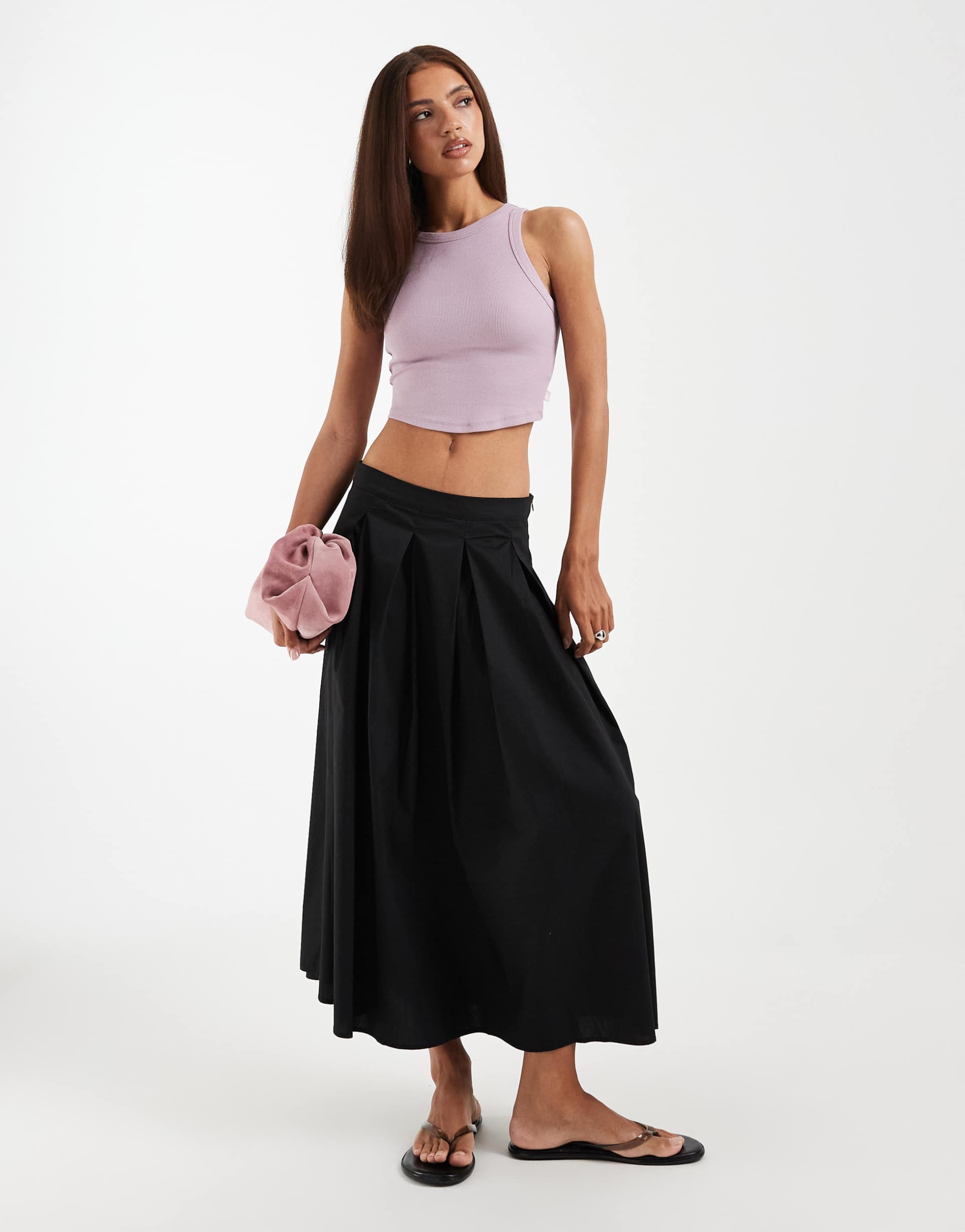vero moda cotton poplin blend pleated full circle midi skirt in black