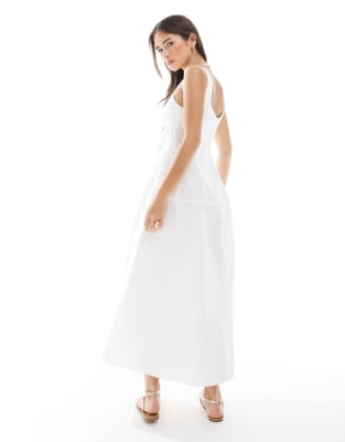 Vero Moda Cotton Poplin Midi Dress With Cinched-in Waist Detail