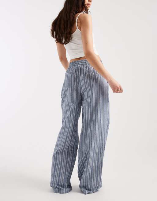 Vero Moda cotton seersucker tie waist wide leg trouser in blue stripe print, 5 of 5