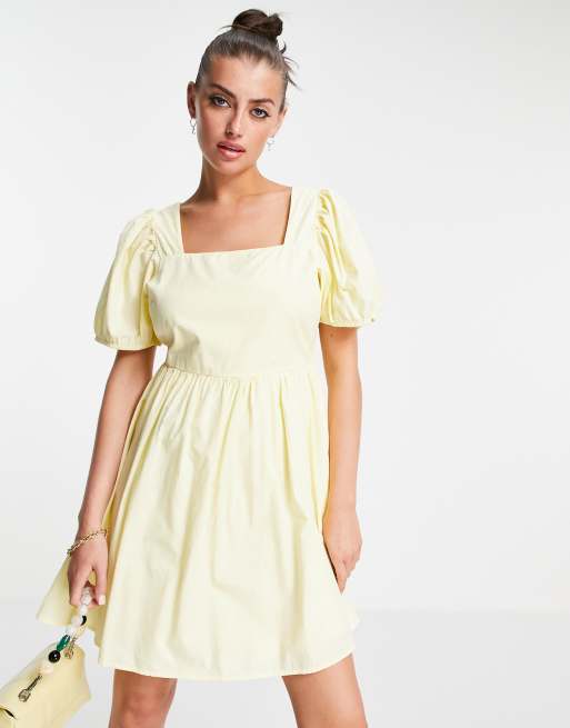 Vero Moda cotton square neck puff sleeve mini dress in yellow - YELLOW ...