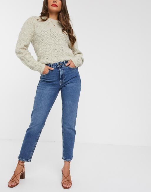 Vero Moda cotton straight leg jeans in mid blue - MBLUE