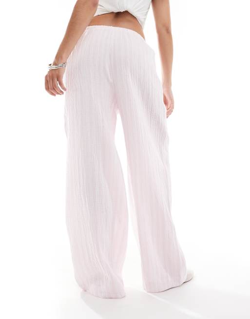 Vero Moda cotton wide leg pants in pale pink stripes , 2 of 5