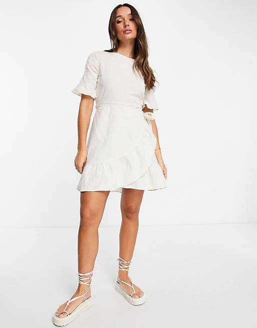 Vero Moda cotton wrap front mini dress in cream