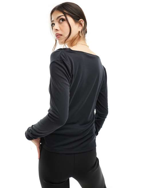Vero Moda cowl front long sleeve top in black, 4 of 4