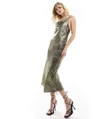 Vero Moda cowl neck cami midaxi dress in hammered liquid gold