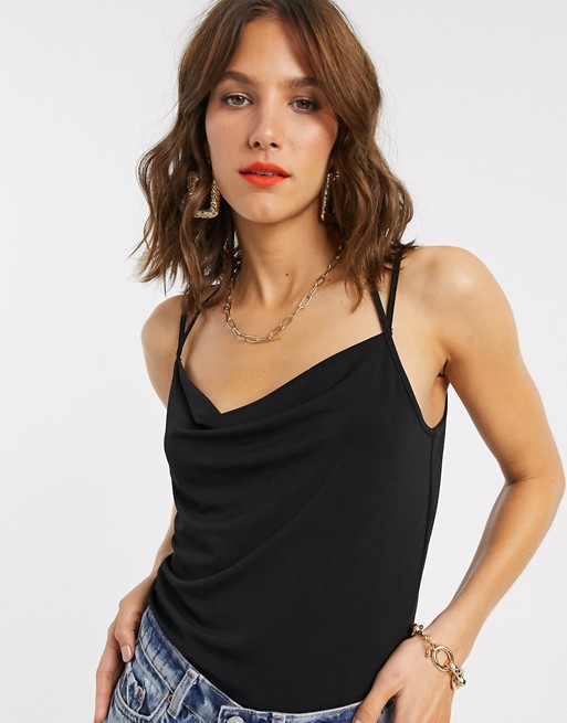 Vero Moda cowl neck cami top with t bar back detail in black