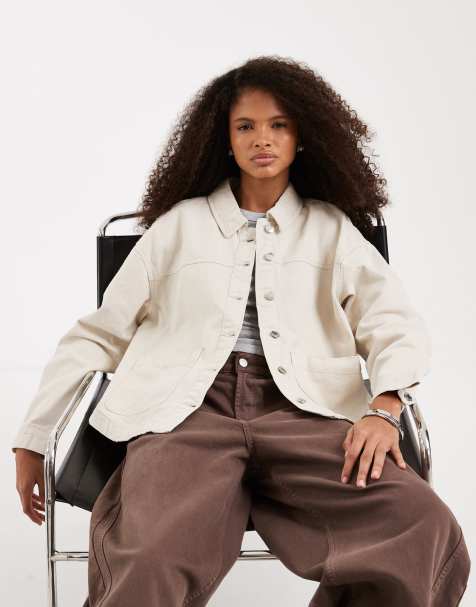 Vero Moda - Cremehvid skjortejakke i denim med forlommer - view 1