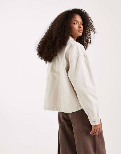 Vero Moda - Cremehvid skjortejakke i denim med forlommer, 4 af 4